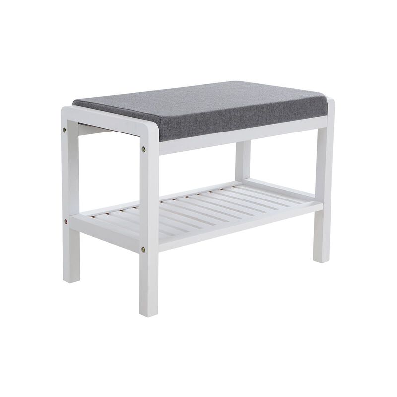 Wicker Shoe Bench Rack with Cushioned Padded Seat - Entryway Storage Shelf Bench