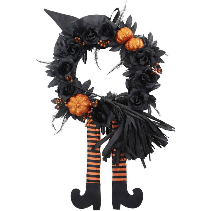 Haunted Hill Farm B/O Pumpkin Witch Wreath