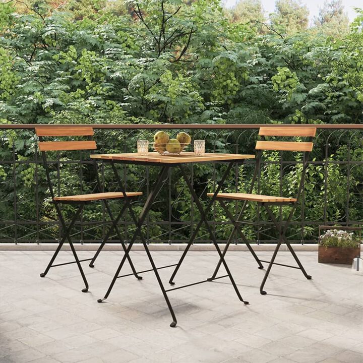 vidaXL Folding Bistro Chairs 2 pcs Solid Wood Teak and Steel