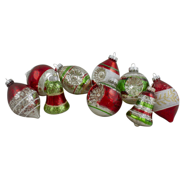 9ct Silver and Red 2-Finish Glass Christmas Finial Ornaments 3.25"