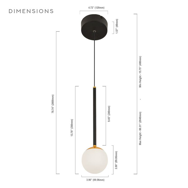 VONN Lighting 1-Light Integrated LED Height Adjustable Pendant Lighting