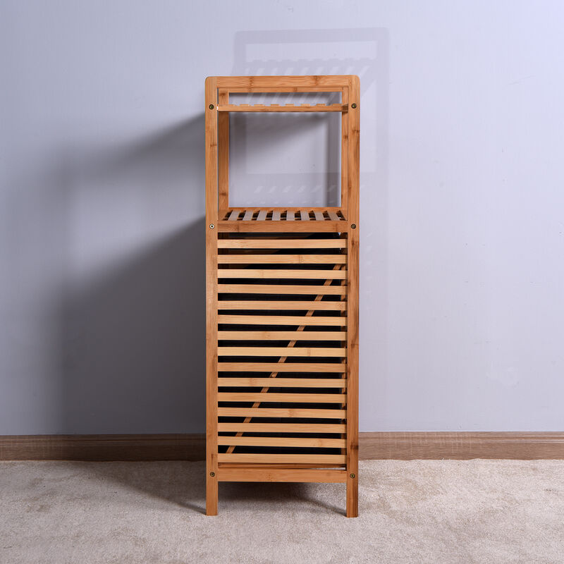 Bathroom Laundry Basket Bamboo Storage Basket With 2-Tier Shelf 17.32 X 13 X 37.8 Inch