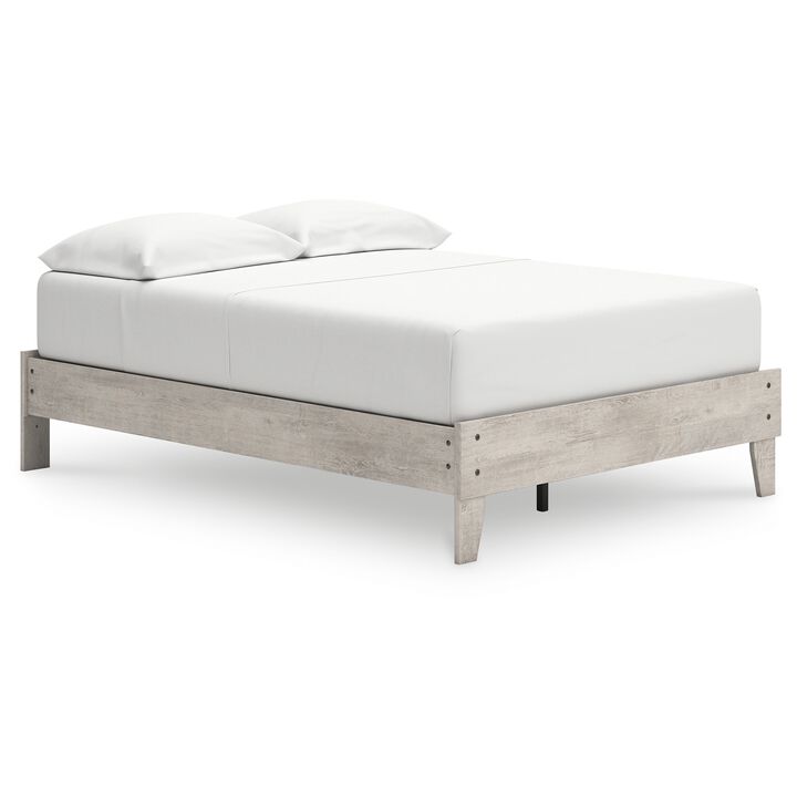 Shawn Full Size Minimalist Platform Bed, Light Gray Wood Frame - Benzara