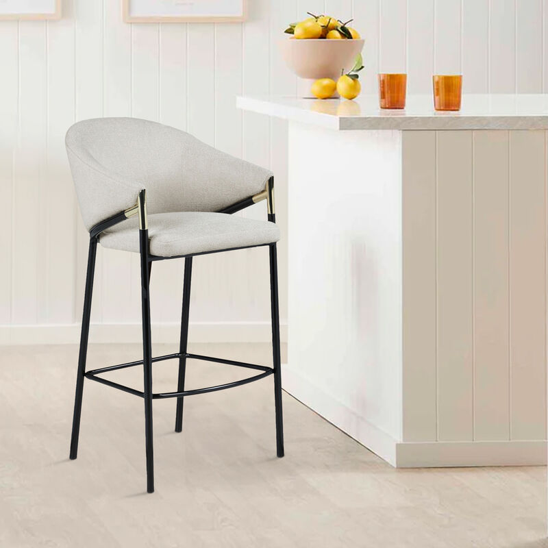Fil 30 Inch Sloped Arm Barstools, Set of 2, Padded Curved Back, Beige Linen-Benzara