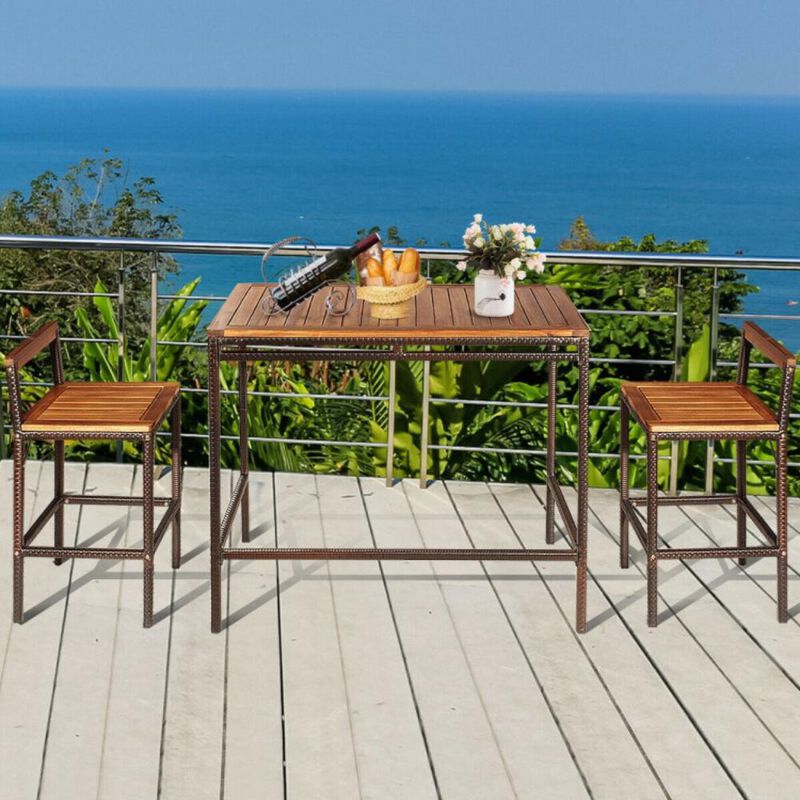Hivvago 3 Pieces Patio Rattan Wicker Bar Dining Furniture Set