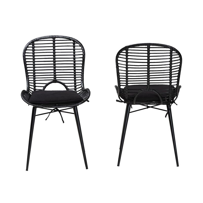 Bali & Pari Brenna Modern Bohemian Black Finished Rattan and Metal 2-Piece Dining Chair Set