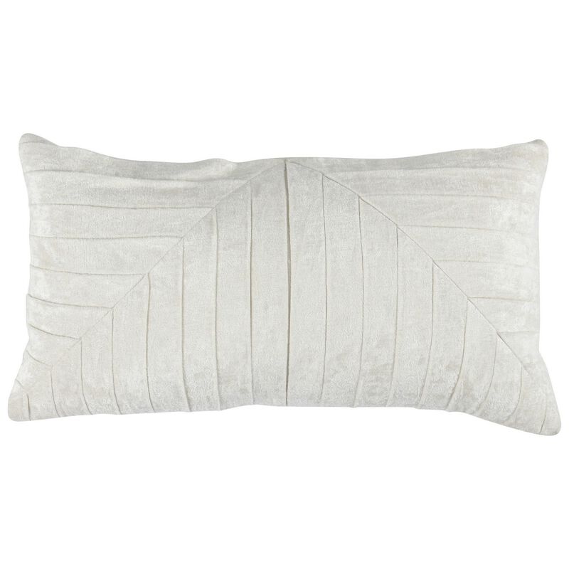 14 x 26 Lumbar Accent Throw Pillow, Hand Pleated, Vintage, Ivory White-Benzara