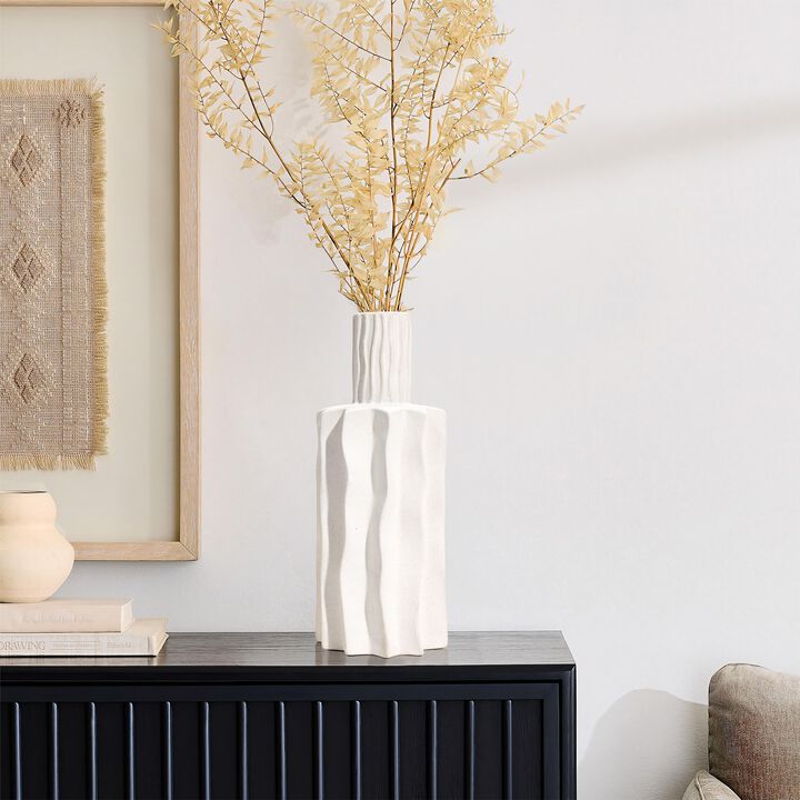 LuxenHome White Fluted Stoneware Table Vase