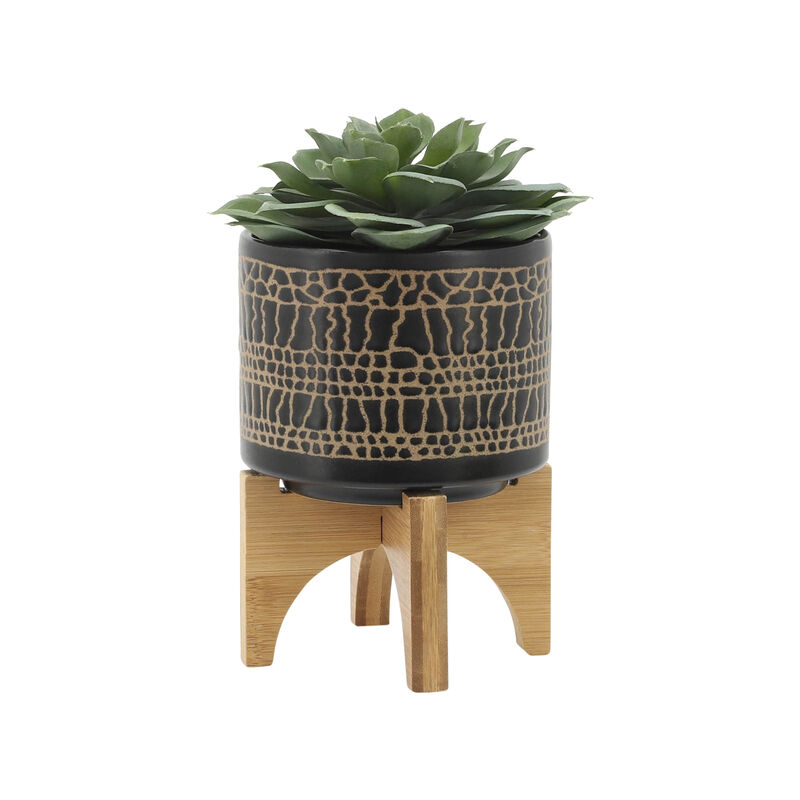 Glazed Planter with Stand, Black Set