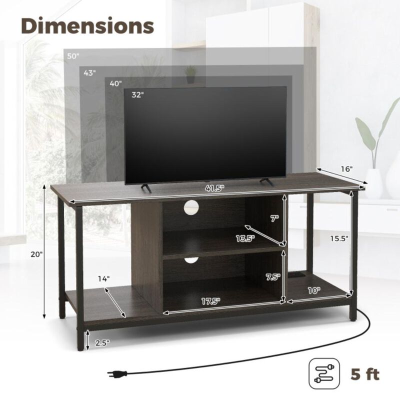 Hivvago 3-Tier TV Stand with Power Outlet USB and Adjustable Shelf-Gray