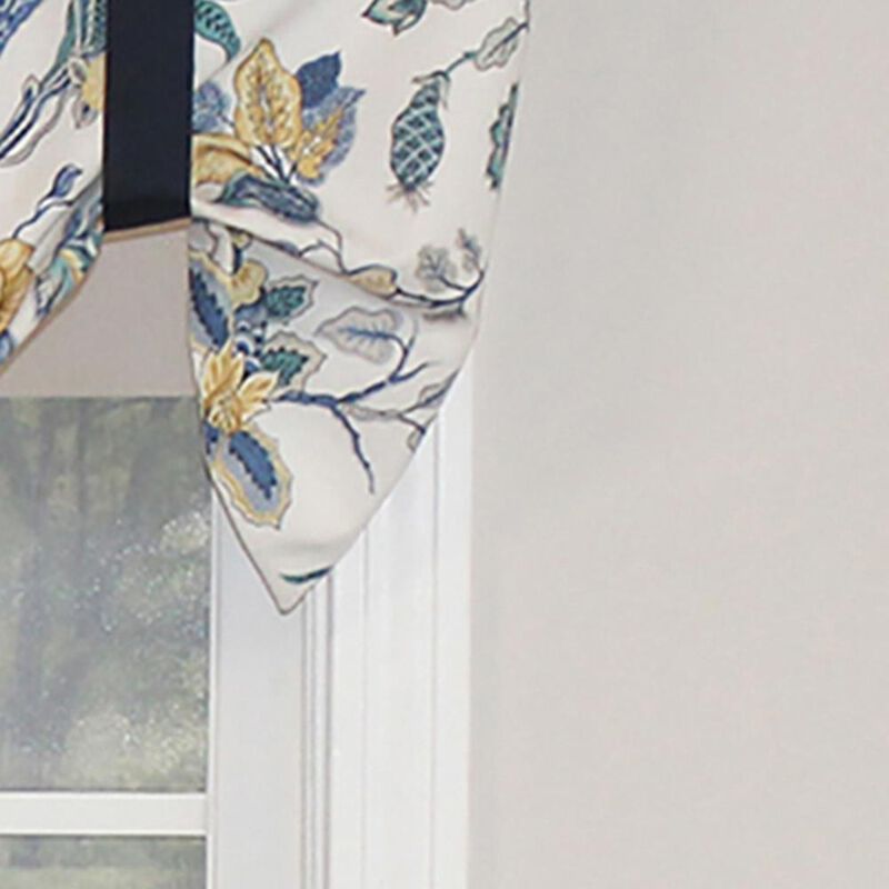 RLF Home Gianna Suspender Valance  Natural. 3" Rod Pocket, contrast ribbon Tie. 50"W x 17"L