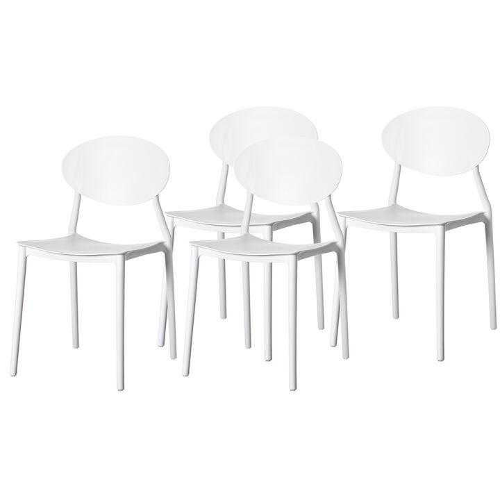Modern Plastic Outdoor Dining Chair with Open Oval Back Design, White Set of 4