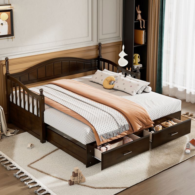 Merax Wooden Extendable Daybed with Trundle and Drawers