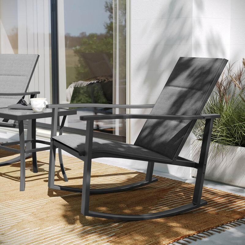 Flash Furniture Brazos 3 Piece Outdoor Rocking Chair Bistro Set with Flex Comfort Material and Steel Framed Glass Top Table