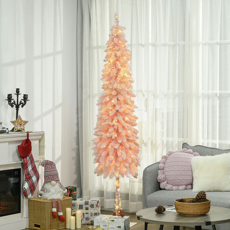6ft Pencil Prelit Artificial Christmas Tree with Snow Flocked Branches Lights