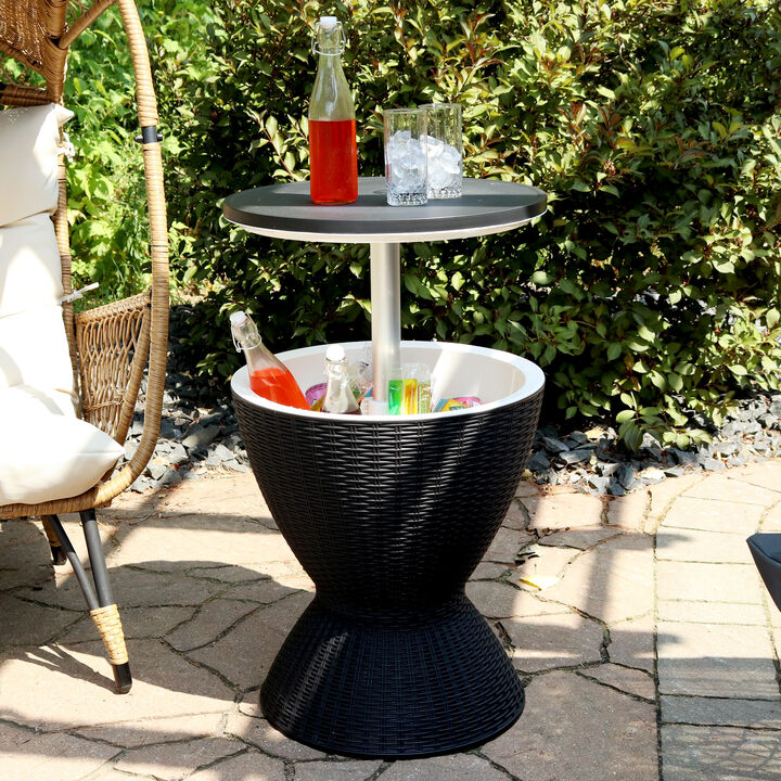Sunnydaze 8 gal Faux Rattan Outdoor Patio Cooler Table - Phantom Gray