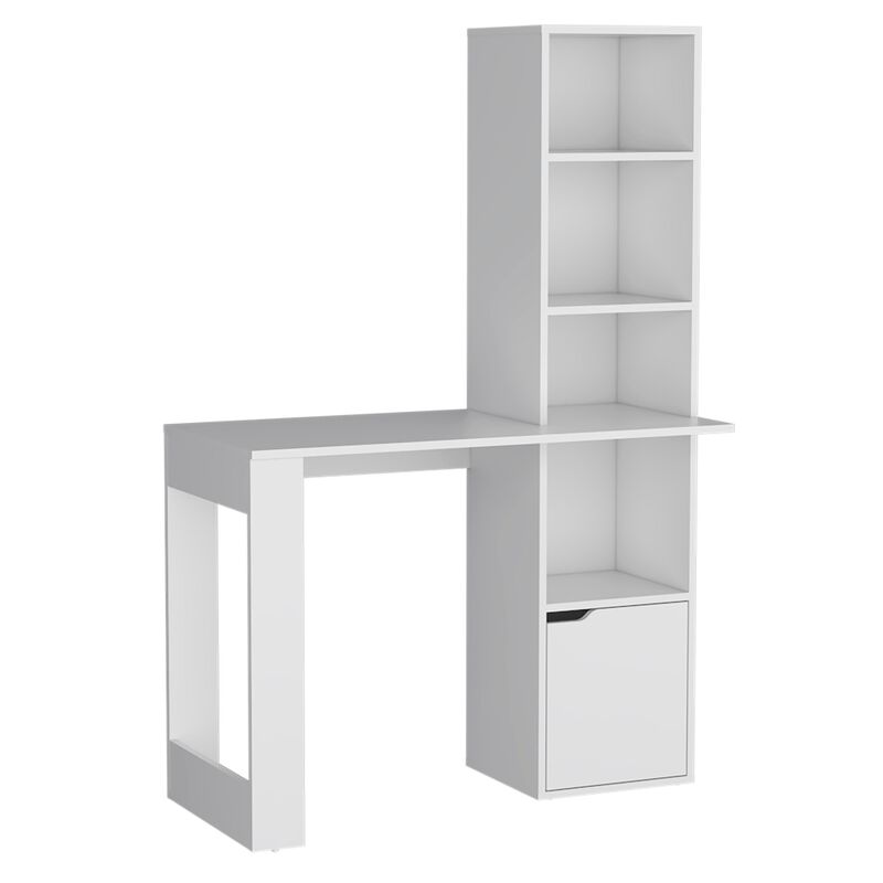 Iowa Computer Desk with 1-Cabinet and 4-Tier Bookcase -Black