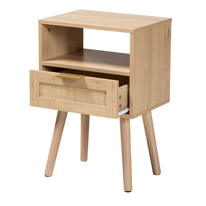 Baxton Studio Emmett Mid Century Modern Light Brown Finished Wood 1 Drawer End Table