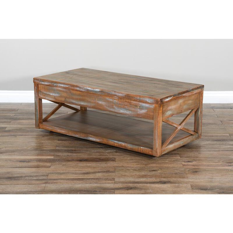 Sunny Designs Durango 48 Coastal Wood Cocktail Table in Weathered Brown