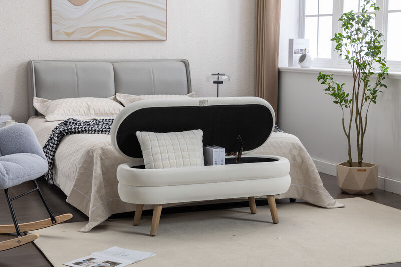 Fabric Storage Bench with Wood Legs for Living Room and Bedroom
