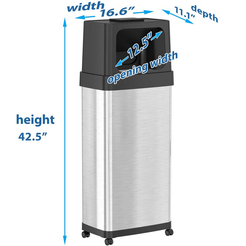 iTouchless 24 Gallon / 91 Liter Dual Push Door Trash Can with Wheels