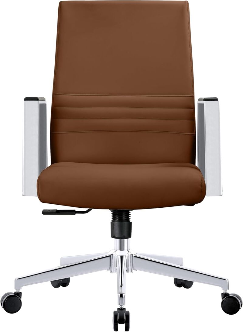 LeisureMod Aleen Mid-Century Modern Office Chair in Upholstered Leather and Iron Frame with Swivel and Tilt