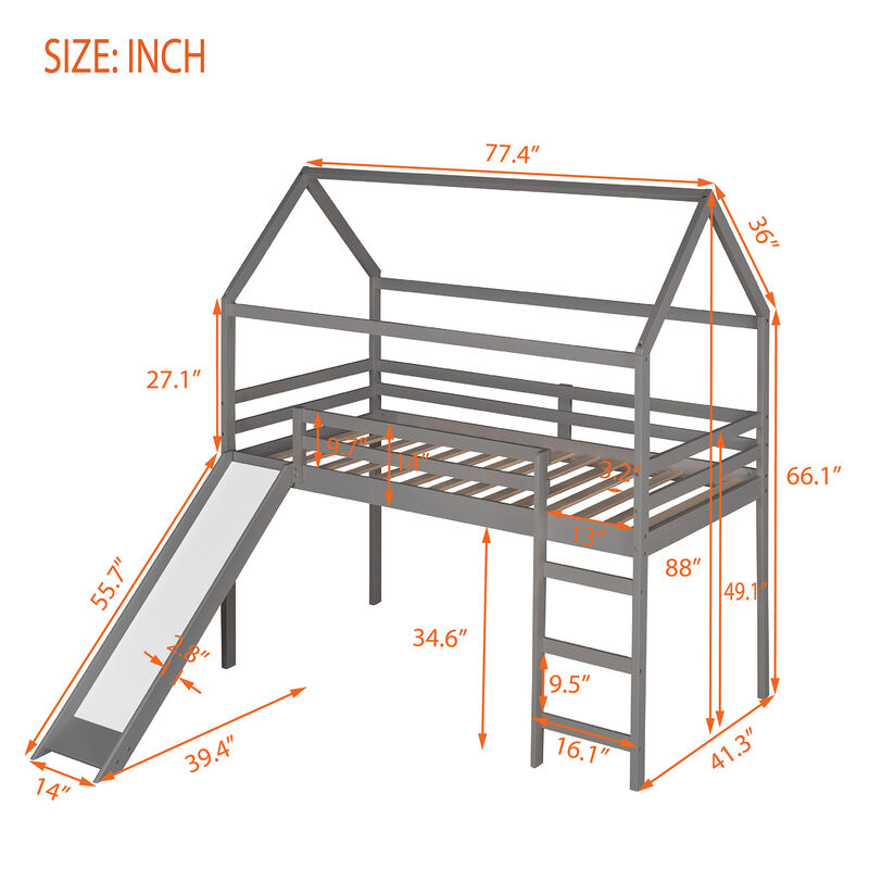 Merax Kids Children House Bed Loft Bed with Slide