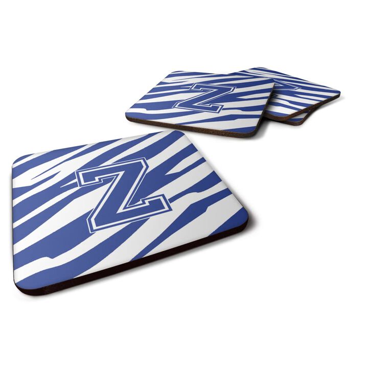 Caroline's Treasures CJ1034-ZFC Monogram-Tiger Stripe Blue and White Foam Coasters (Set of 4), Initial Letter Z, 3.5 H x 3.5 W, Multicolor