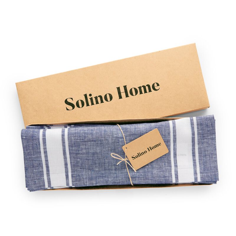 Solino Home 100% Pure Linen Stripe Placemats 14 x 19 Inch Set of 4 | Farmhouse Stripe