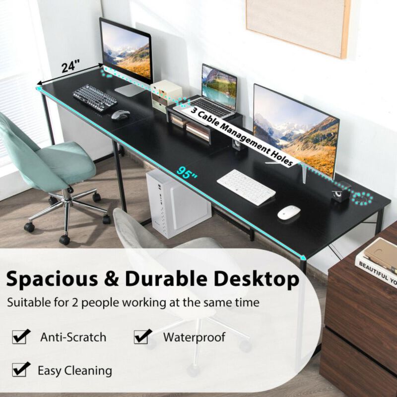 Hivvago 95 Inch 2-Person L-Shaped Long Reversible Computer Desk with Monitor Stand