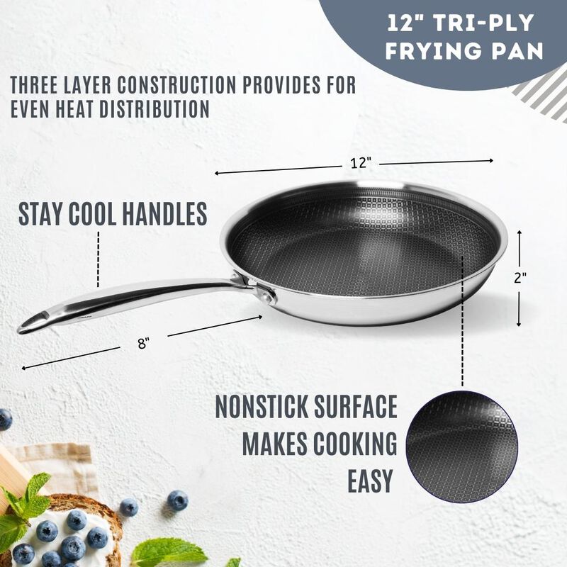 Tri-ply Stainless Steel Diamond Nonstick 3 Piece Frying Pan Set