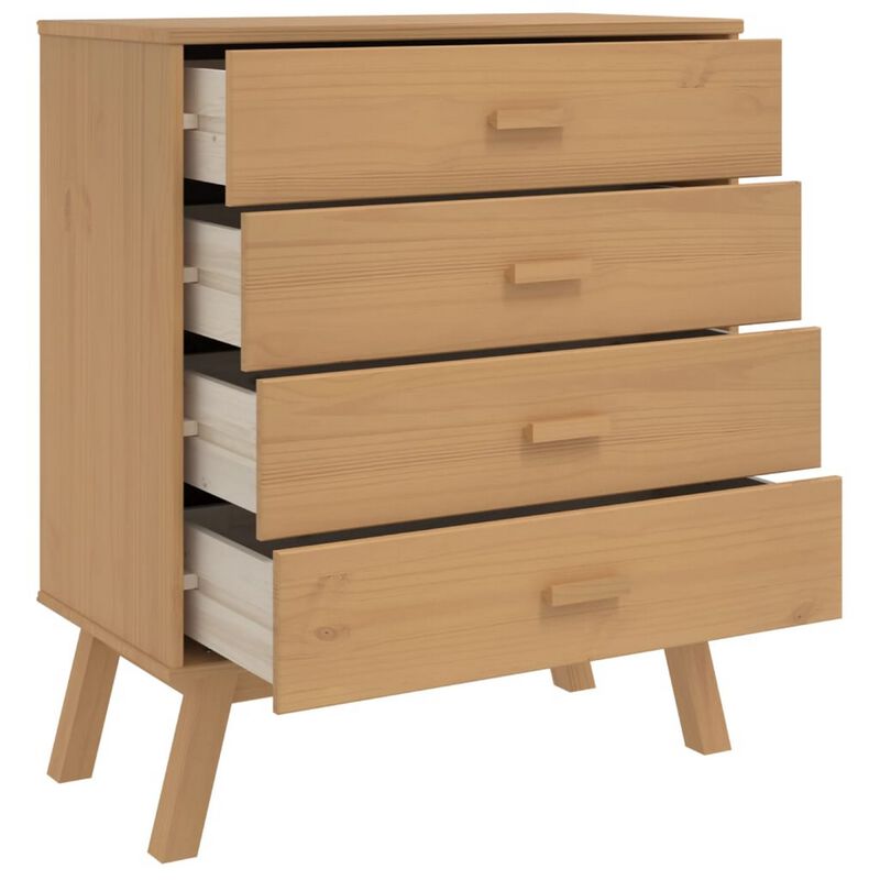 Tall Dresser Chest, 4 Drawers, Brown Solid Pine Wood Frame, 30 Inch - Benzara