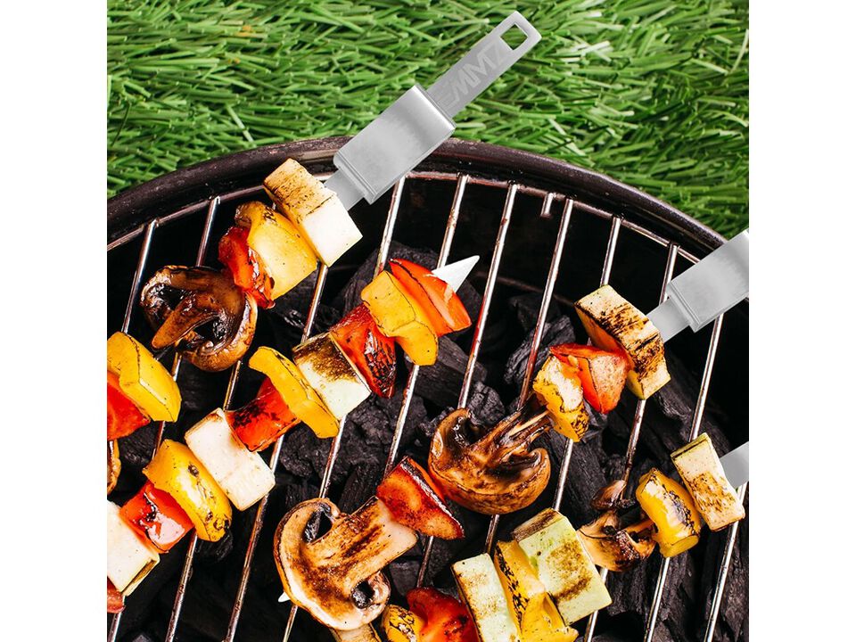 EMMZ Premium BBQ Skewer Set – 16.5" Stainless Steel skewers with Slider & Storage Bag (Set of 10)