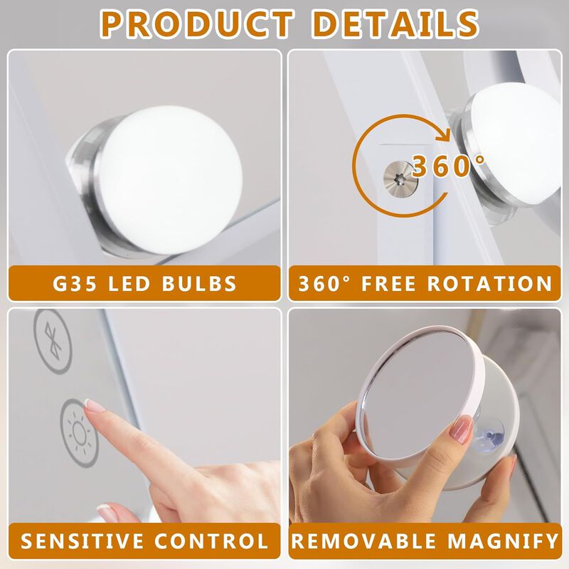 12''*16'' Hollywood makeup vanity mirror 12 LED Bulbs With Buletooth Wireless Charging