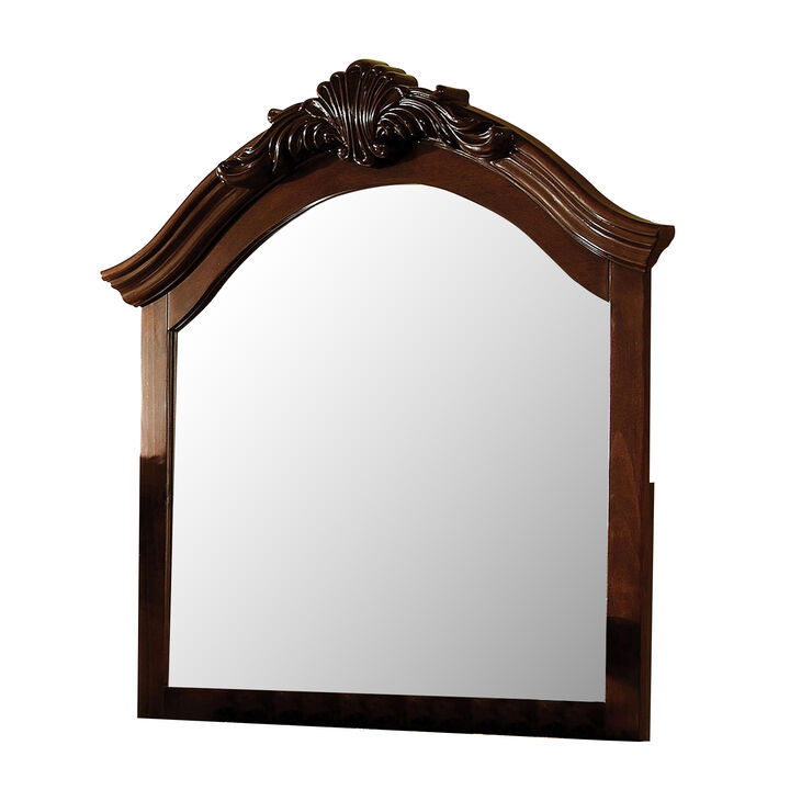 Velda II Baroque Style Mirror In Brown Cherry Finish-Benzara