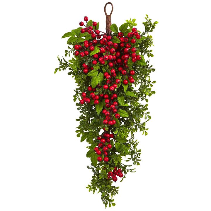 Nearly Natural 26-in Berry Boxwood Teardrop