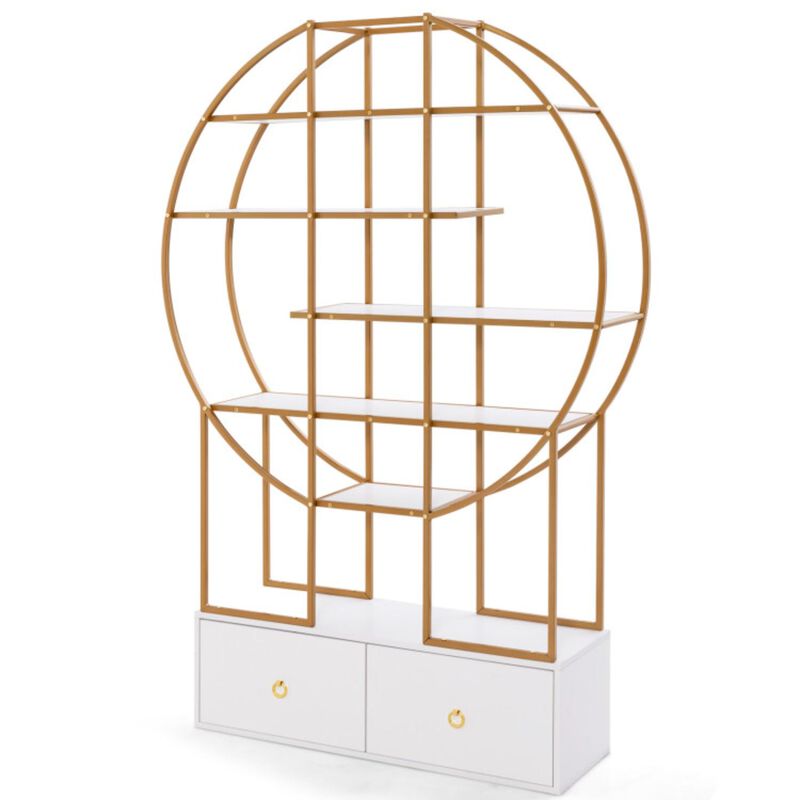 Hivvago 71 Inches 6-Tier Gold Bookshelf with 2 Storage Drawers