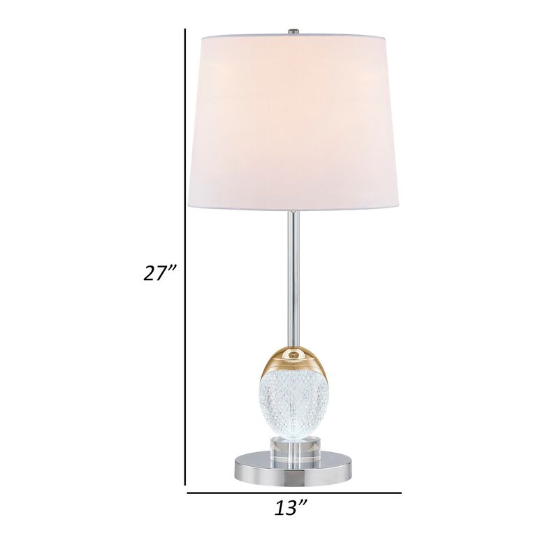 27 Inch Table Lamp, Tapered Drum Fabric Shade, Modern Metal Base, Silver-Benzara
