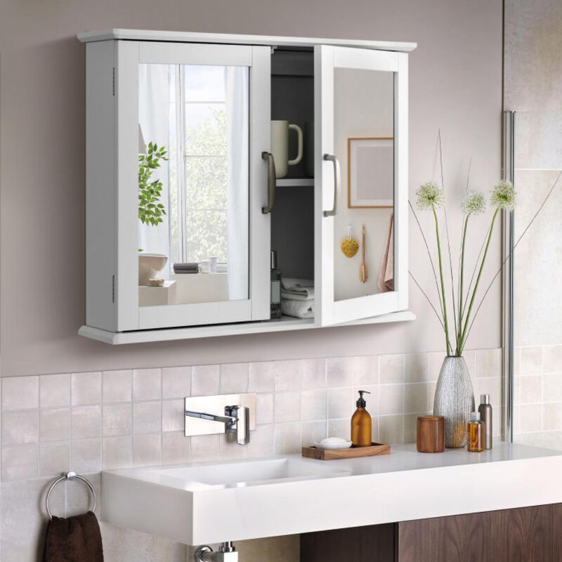 Hivvago 2-Tier Wall-Mounted Mirror Storage Cabinet with Handles for Bathroom