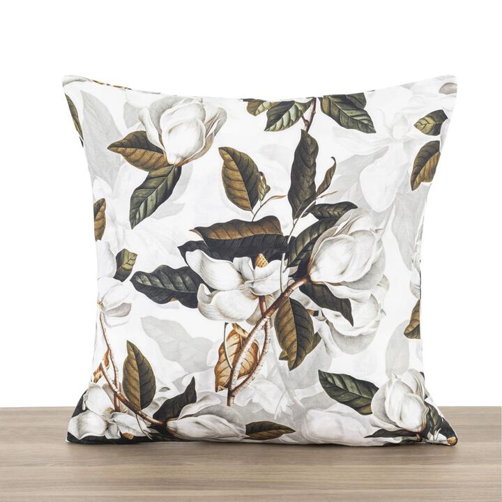 Ellis Curtain Magnolia Unique Floral Design Zipper Closure Pillow Shell 18" x 18" White