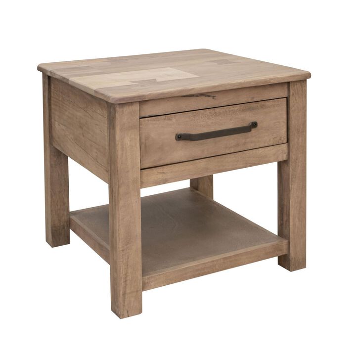 Benjara Umey 23 Inch Side End Table, 1 Drawer, Lower Shelf, Natural Wood, Brown and Black