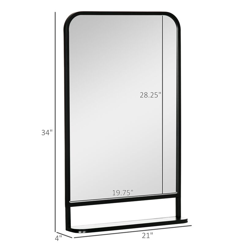 Black Wall Decor: 34x21" Contemporary Mirror with Shelf
