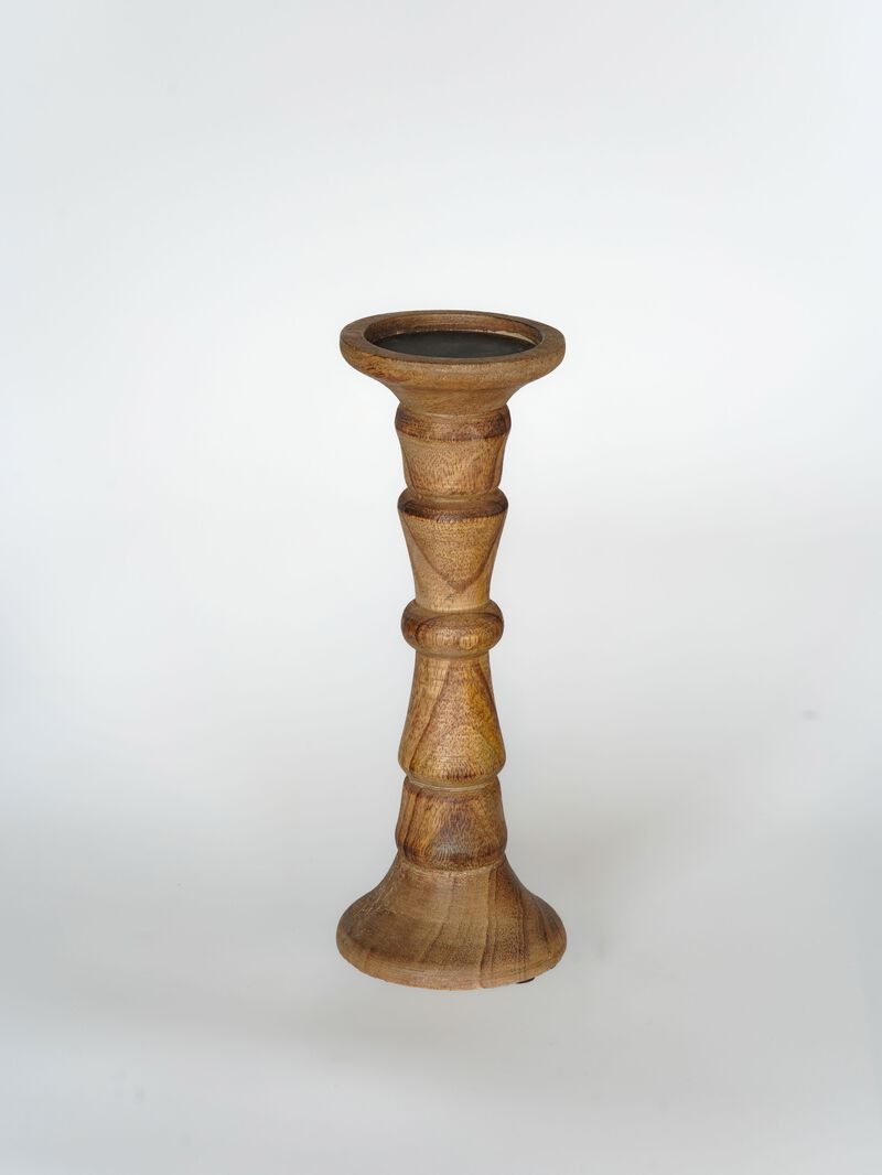 Traditional Wallnut Eco-friendly Handmade Mango Wood Set Of Two 6" & 9" Pillar Candle Holder BBH Homes