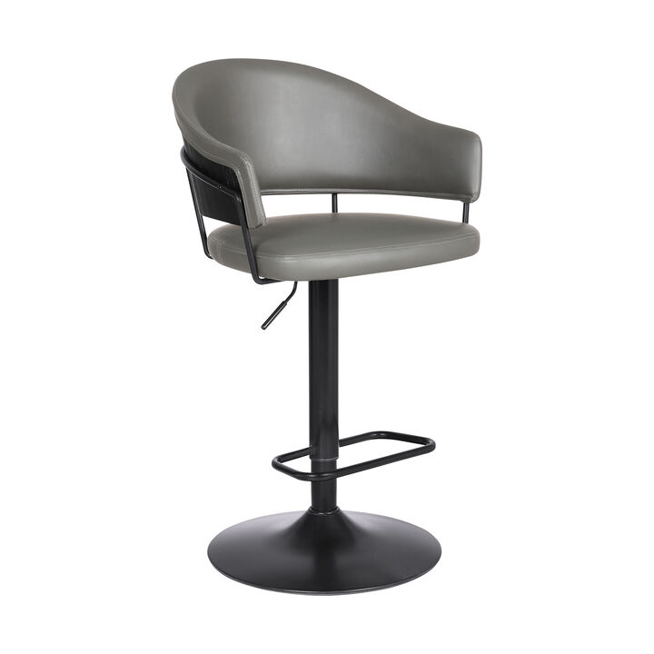 Brody Adjustable Height Swivel Grey Faux Leather and Black Wood and Metal Base Stool