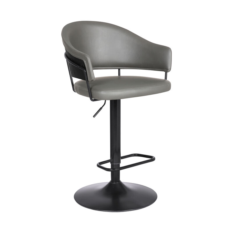 Brody Adjustable Height Swivel Grey Faux Leather and Black Wood and Metal Base Stool
