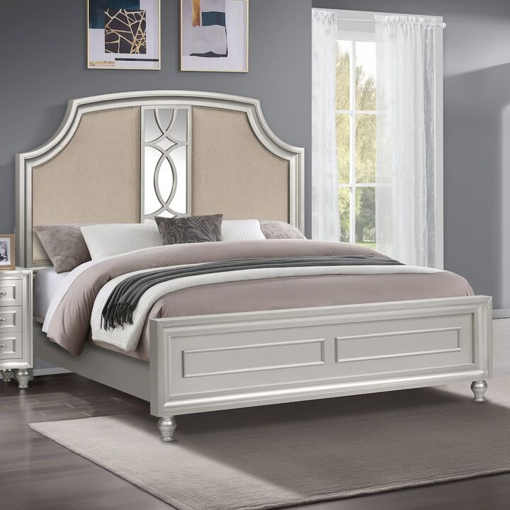 New Classic Furniture Reflections Wood Upholstered California King Bed, Silver