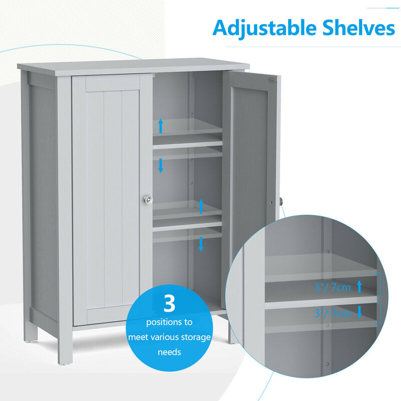 Costway 2-Door Bathroom Floor Storage Cabinet Space Saver Organizer White