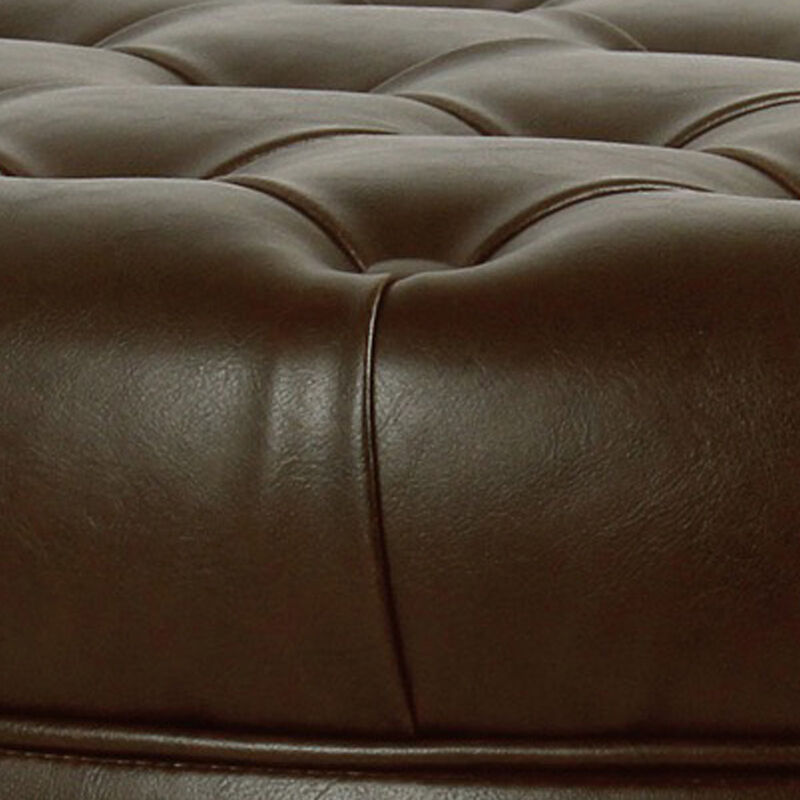 Leatherette Upholstered Wooden Ottoman with Tufted Lift Off Lid Storage, Brown - Benzara