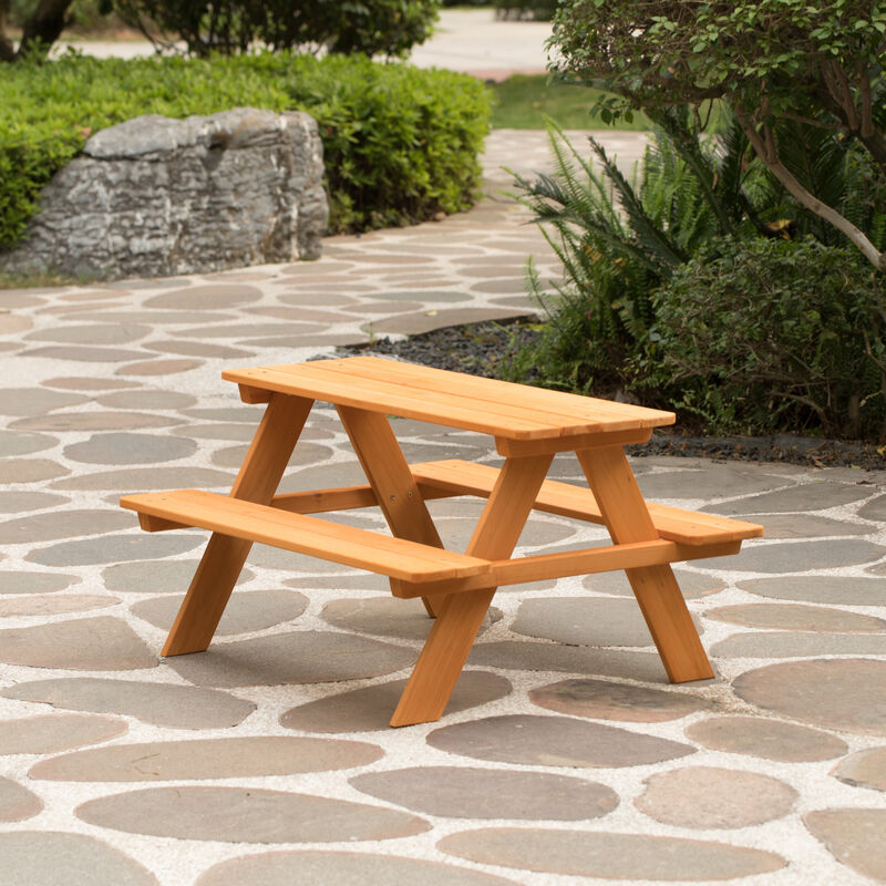 Wooden Kids Outdoor Picnic Table for Garden and Backyard, Stained