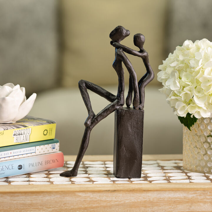 Playful Mother and Child Cast Iron Sculpture